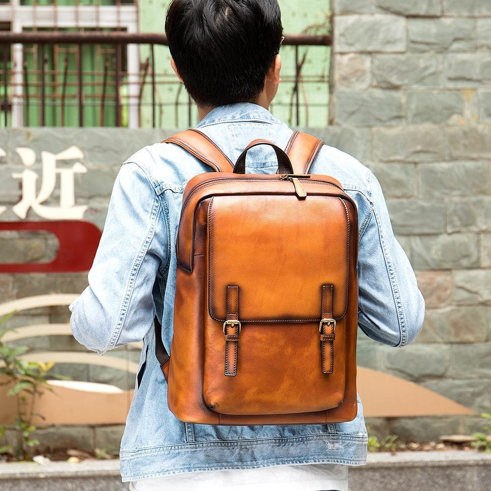 High Quality Mens Full Grain Cowhide Leather Vintage Office Laptop College Backpack Article: BPK-FL0018 - Image 4