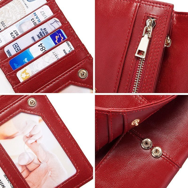 Long Zipper Girls Clutch Bag Ladies Wallet Mobile Phone Full Grain Cowhide Leather Article: WLT-FL002 - Image 5