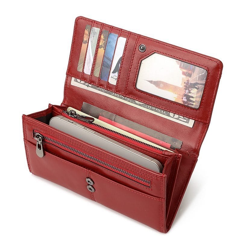 Long Zipper Girls Clutch Bag Ladies Wallet Mobile Phone Full Grain Cowhide Leather Article: WLT-FL003 - Image 3