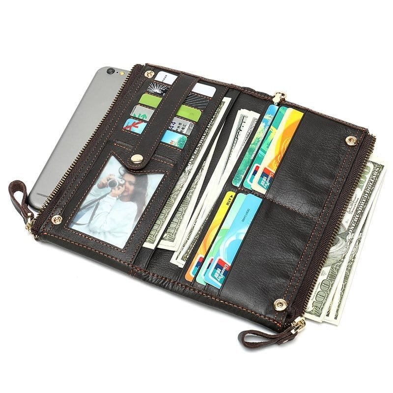 Long Zipper Girls Clutch Bag Ladies Wallet Mobile Phone Full Grain Cowhide Leather Article: WLT-FL005 - Image 6