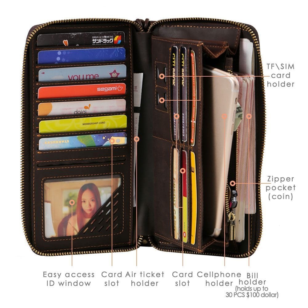 Long Zipper Girls Clutch Bag Ladies Wallet Mobile Phone Full Grain Cowhide Leather Article: WLT-FL007 - Image 5