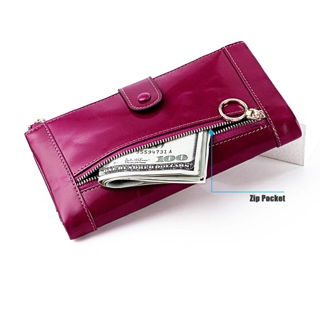 Long Zipper Girls Clutch Bag Ladies Wallet Mobile Phone Full Grain Cowhide Leather Article: WLT-FL011 - Image 6