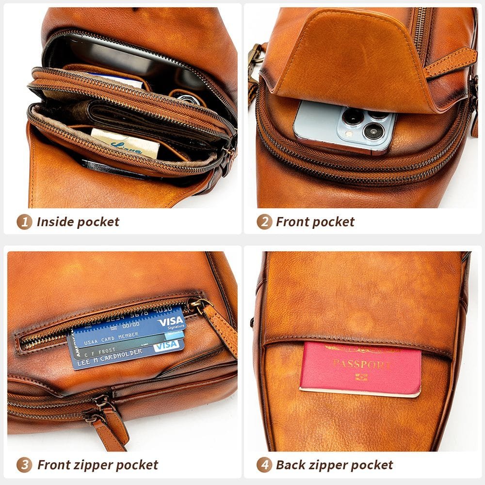 Full Grain Cowhide Leather Crossbody Sling Chest Pack One Shoulder Bag Article: SCB-ML021 - Image 5