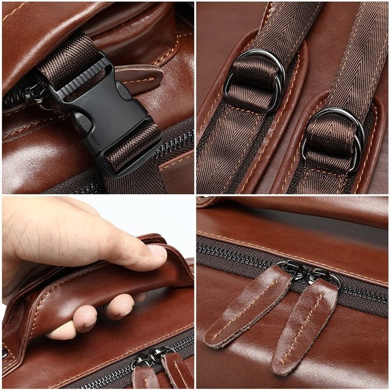 High Quality Mens Full Grain Cowhide Leather Vintage Office Laptop College Backpack Article: BPK-FL0016 - Image 3