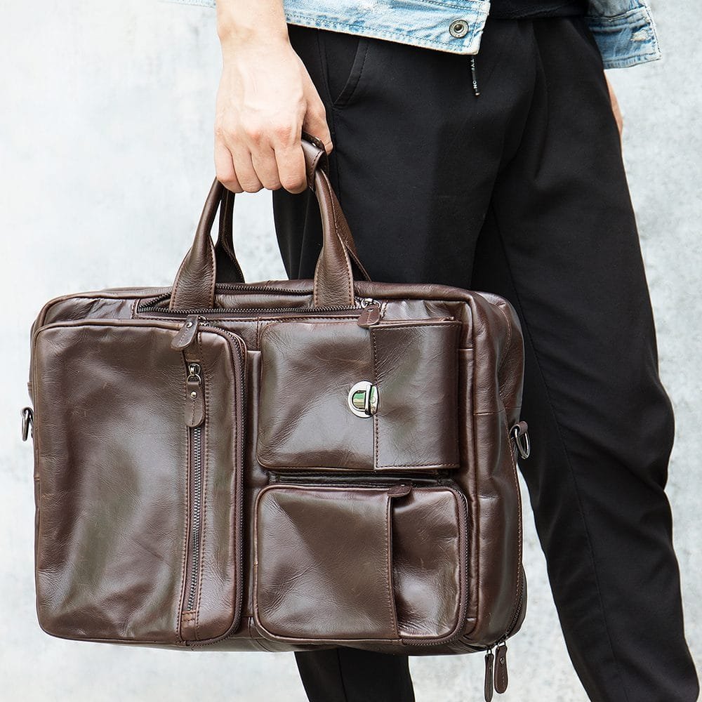High Quality Mens Full Grain Cowhide Leather Office Laptop College Backpack Article: BPK-FL003 - Image 5