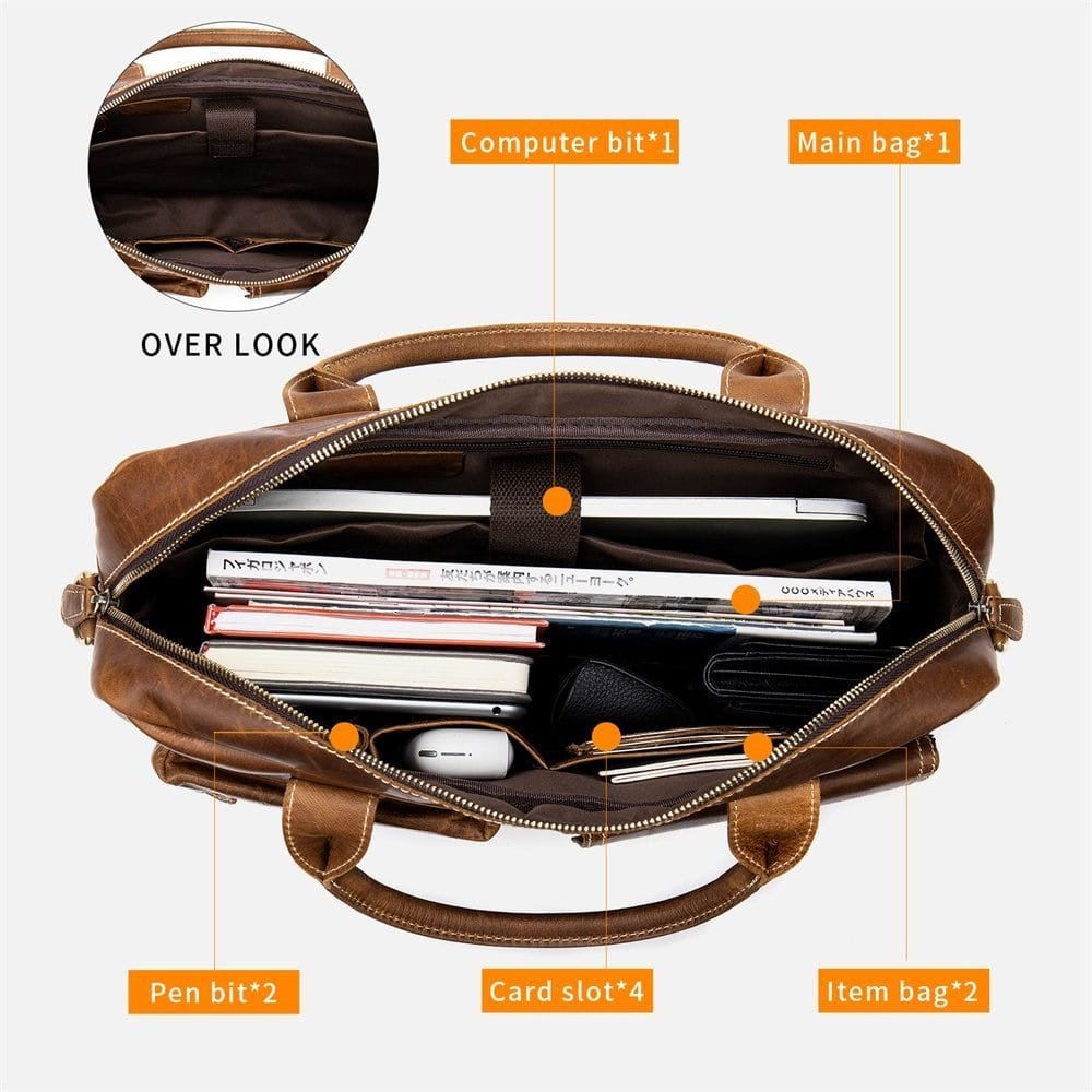 High Quality Laptop Messenger Bag Full Grain Leather Cowhide Briefcases for Men Article: MGR-UL011 - Image 4