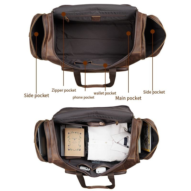Full Grain Cowhide Leather Travel Bag Duffel Bag Weekend Outdoor for Men Article: DFL-ML006 - Image 4