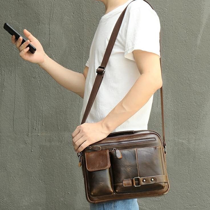 Full Grain Cowhide Leather Top Handle Large Capacity Handmade Men Messenger Crossbody Vintage Satchel Bag Article: SCB-ML002 - Image 4