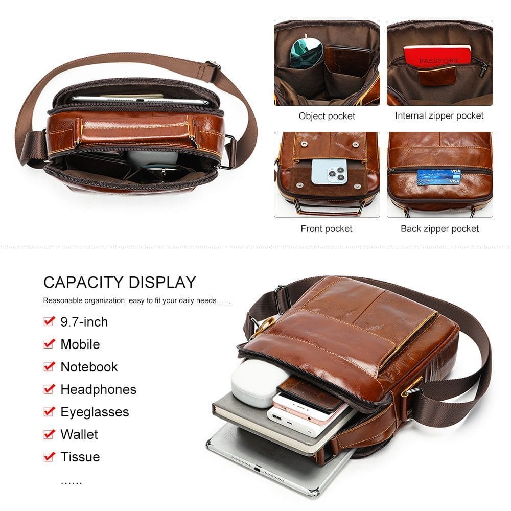 Full Grain Cowhide Leather Handmade Men Messenger Crossbody Satchel Bag Article: SCB-ML012 - Image 5