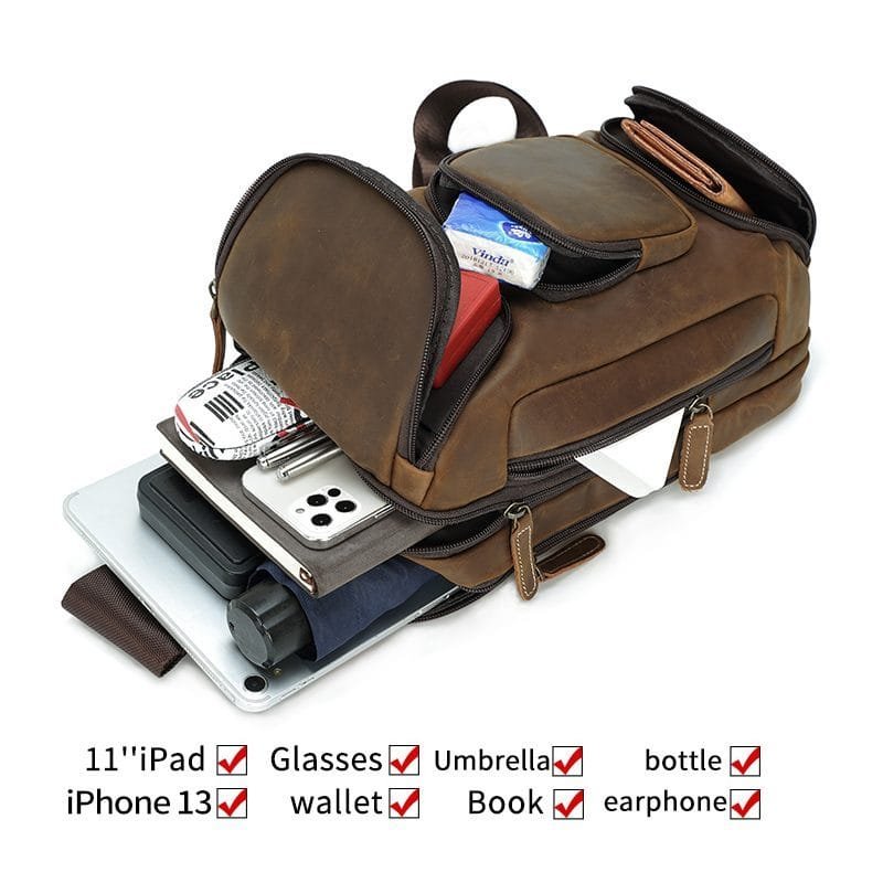 Full Grain Cowhide Leather Crossbody Sling Chest Pack One Shoulder Bag Article: SCB-ML016 - Image 4
