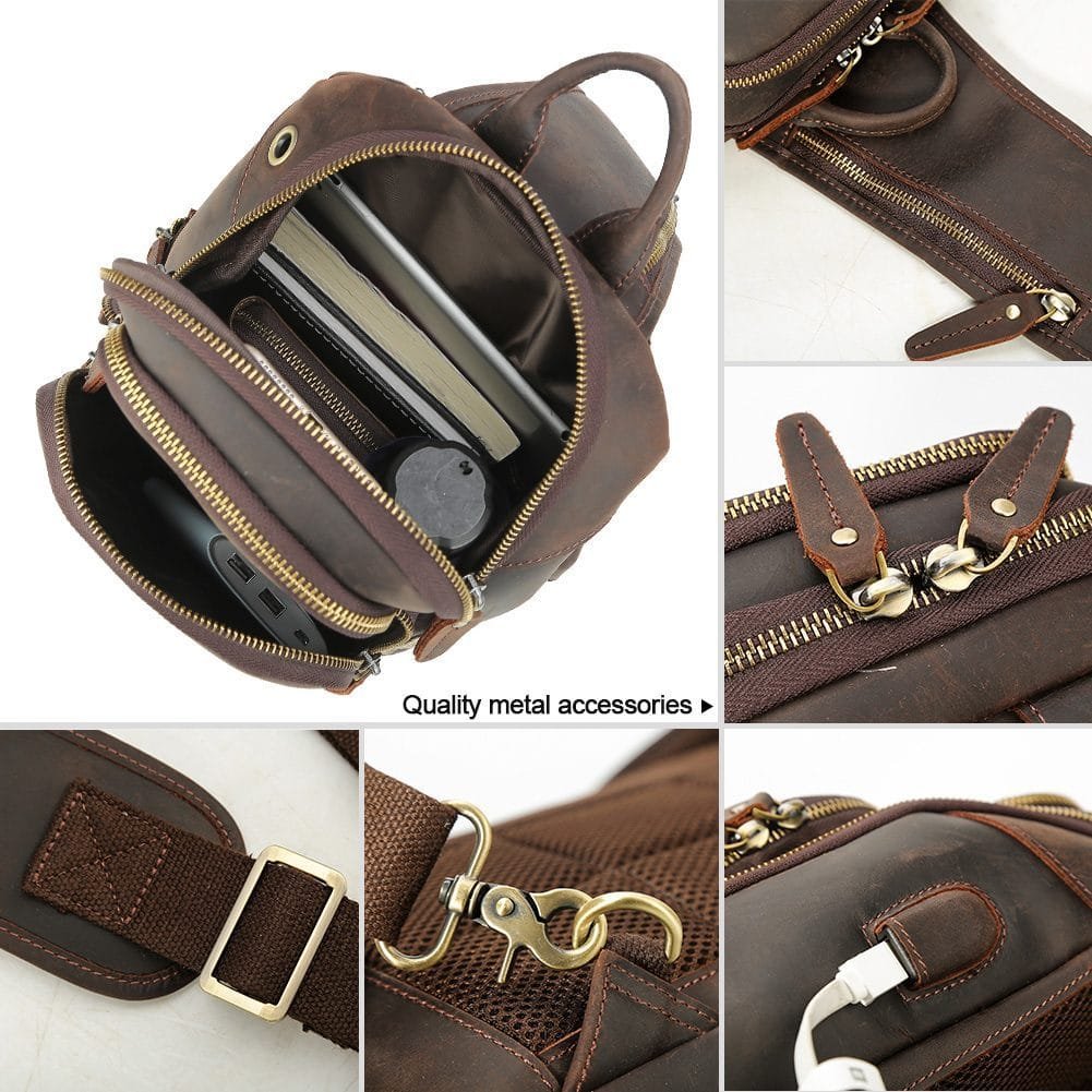 Full Grain Cowhide Leather Crossbody Sling Chest Pack One Shoulder Bag Article: SCB-ML018 - Image 4