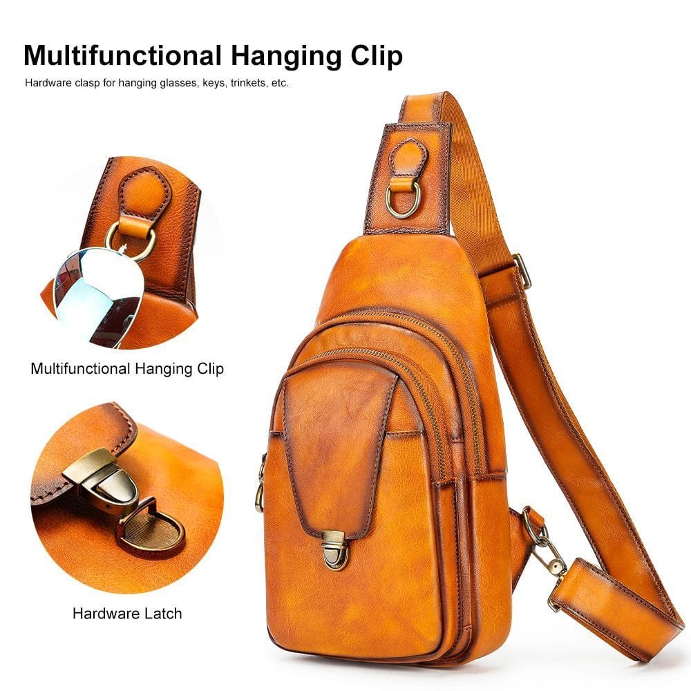 Full Grain Cowhide Leather Crossbody Sling Chest Pack One Shoulder Bag Article: SCB-ML022 - Image 4