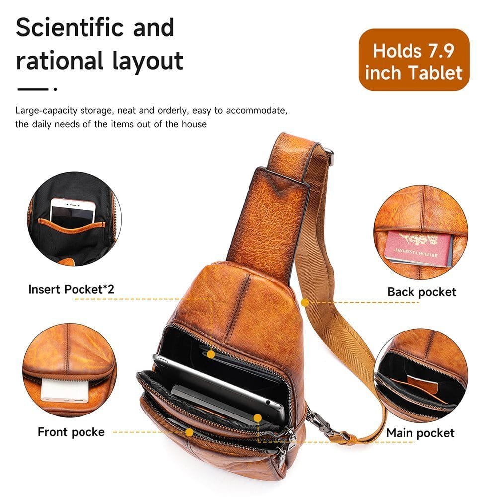 Full Grain Cowhide Leather Crossbody Sling Chest Pack One Shoulder Bag Article: SCB-ML023 - Image 4