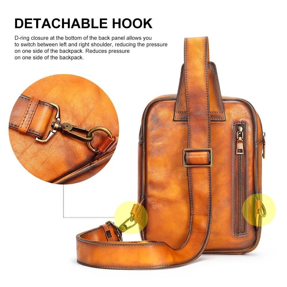 Full Grain Cowhide Leather Crossbody Sling Chest Pack One Shoulder Bag Article: SCB-ML024 - Image 4