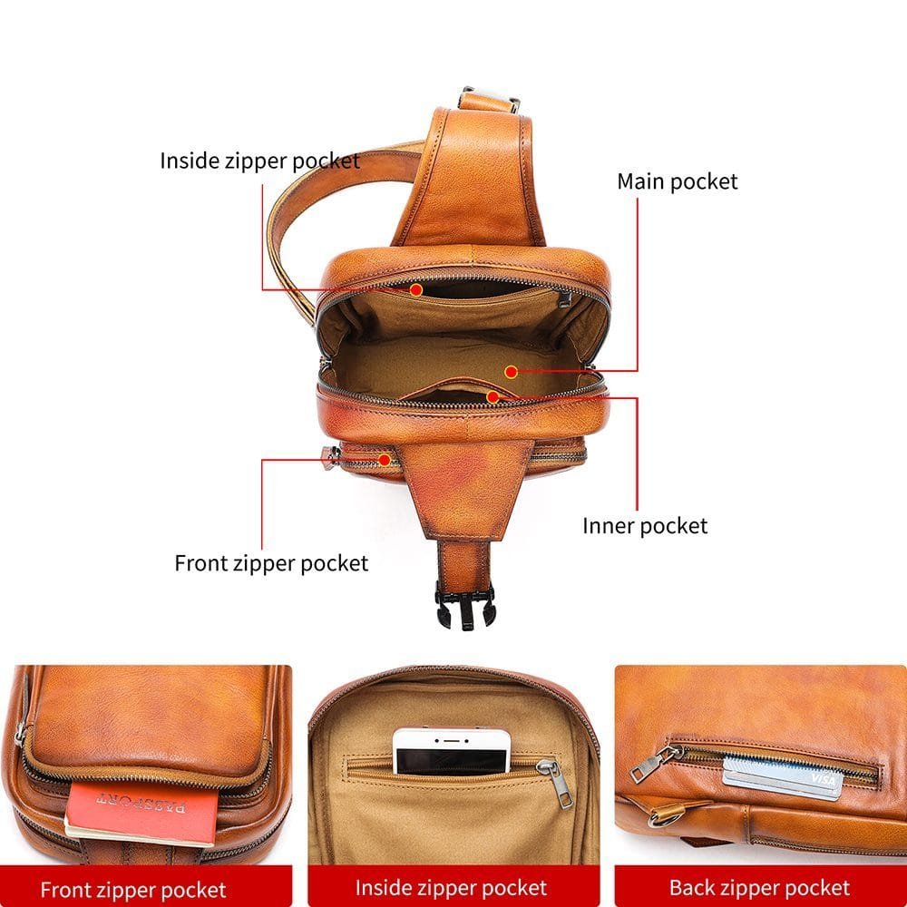 Full Grain Cowhide Leather Crossbody Sling Chest Pack One Shoulder Bag Article: SCB-ML025 - Image 4