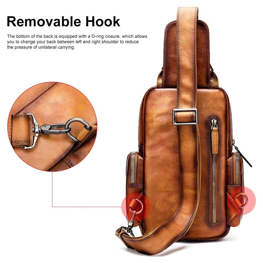Full Grain Cowhide Leather Crossbody Sling Chest Pack One Shoulder Bag Article: SCB-ML028 - Image 4