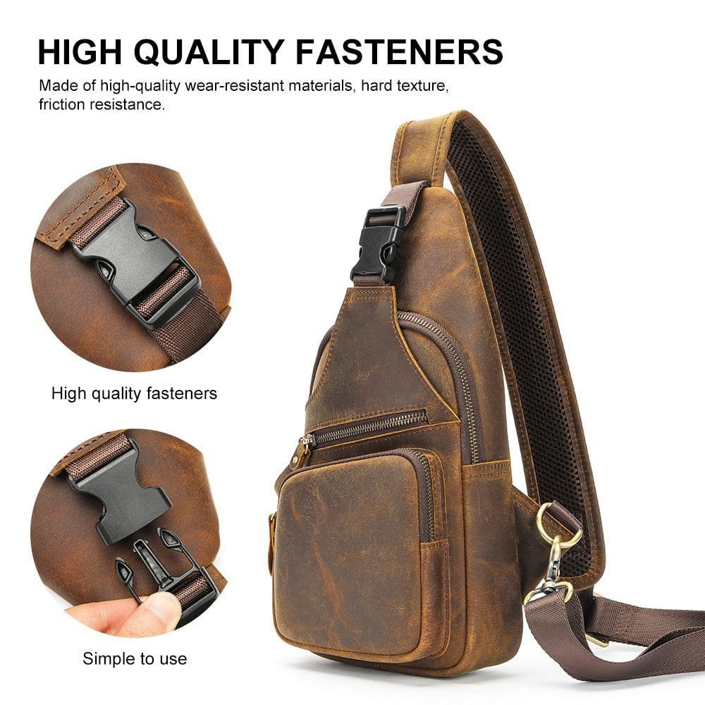 Full Grain Cowhide Leather Crossbody Sling Chest Pack One Shoulder Bag Article: SCB-ML030 - Image 4
