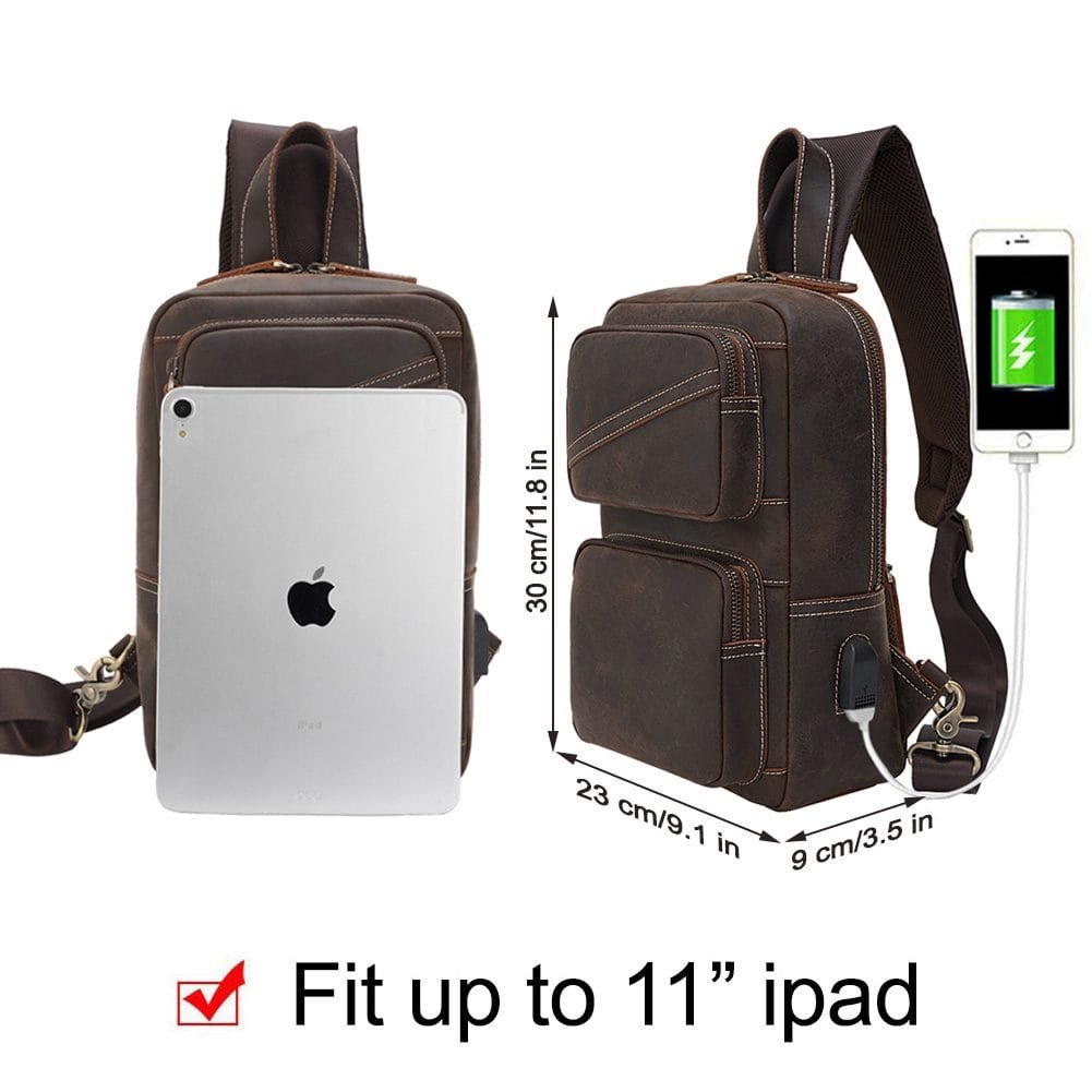 Full Grain Cowhide Leather Crossbody Sling Chest Pack One Shoulder Bag Article: SCB-ML032 - Image 4