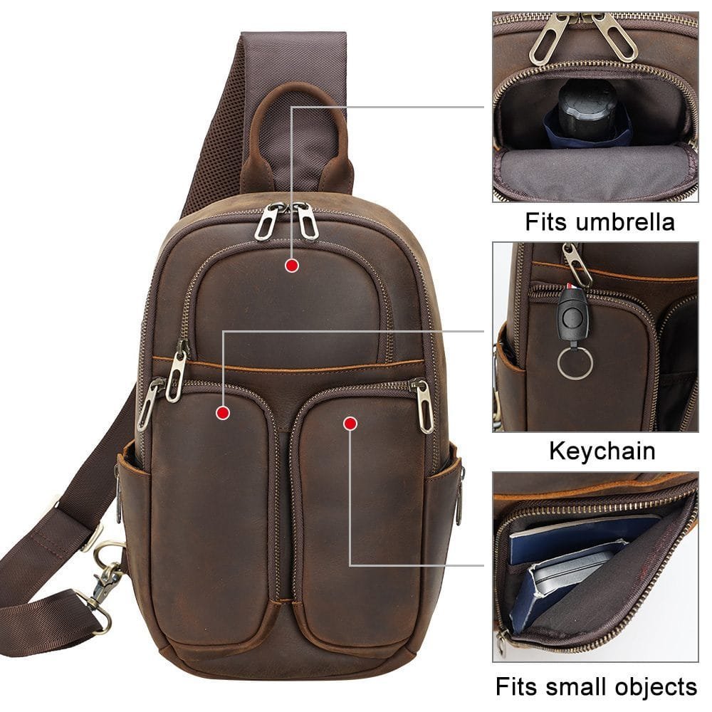 Full Grain Cowhide Leather Crossbody Sling Chest Pack One Shoulder Bag Article: SCB-ML033 - Image 4