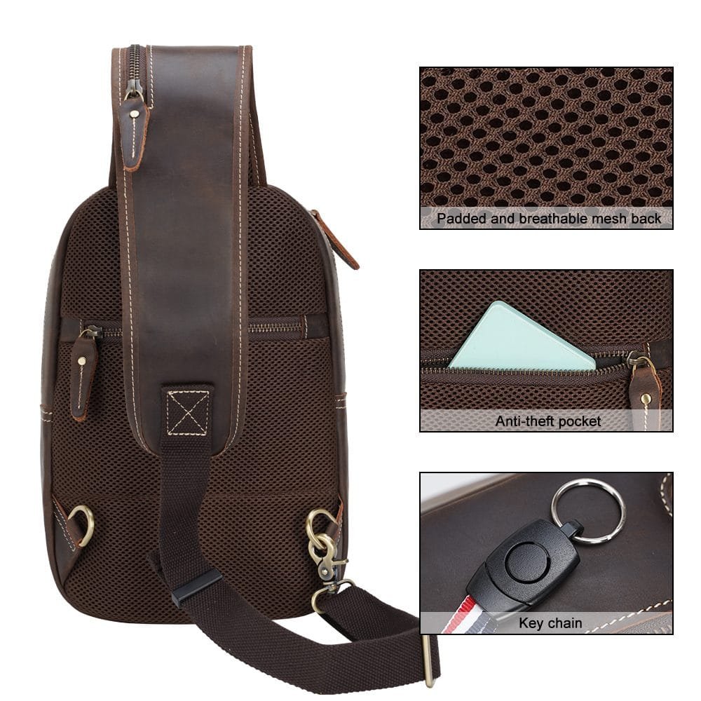 Full Grain Cowhide Leather Crossbody Sling Chest Pack One Shoulder Bag Article: SCB-ML034 - Image 4