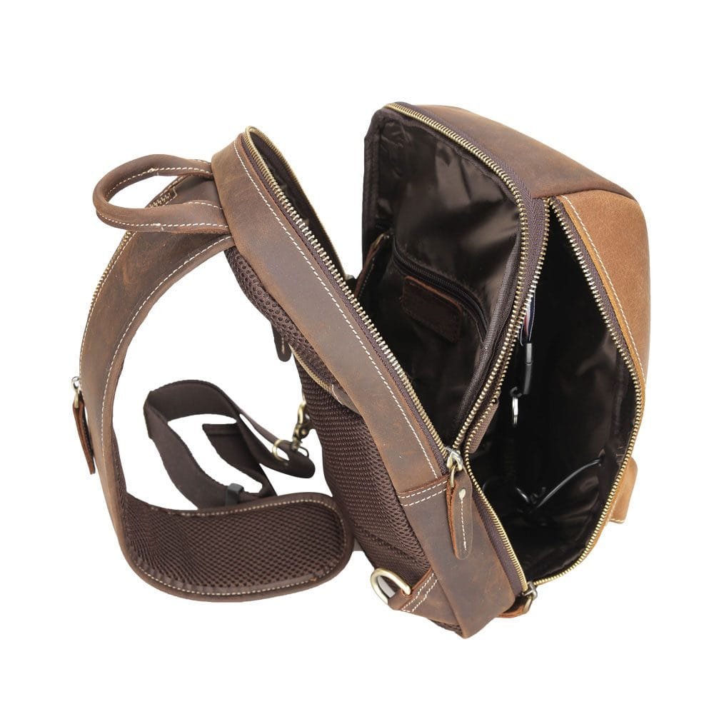 Full Grain Cowhide Leather Crossbody Sling Chest Pack One Shoulder Bag Article: SCB-ML036 - Image 4
