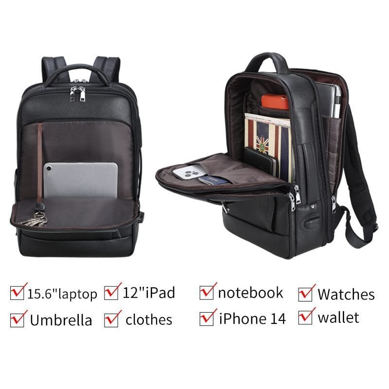 High Quality Mens Full Grain Cowhide Leather Office Laptop College Backpack Article: BPK-FL0011 - Image 5