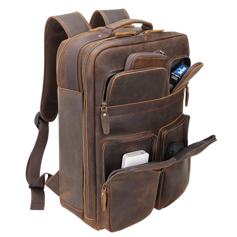 High Quality Mens Full Grain Cowhide Leather Office Laptop College Backpack Article: BPK-FL0013 - Image 4