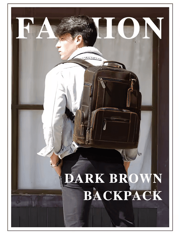 High Quality Mens Full Grain Cowhide Leather Office Laptop College Backpack Article: BPK-FL004 - Image 5