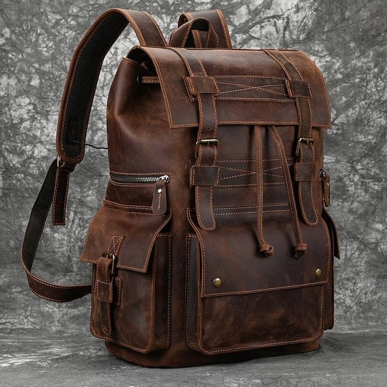 High Quality Mens Full Grain Cowhide Leather Office Laptop College Backpack Article: BPK-FL0015 - Image 7