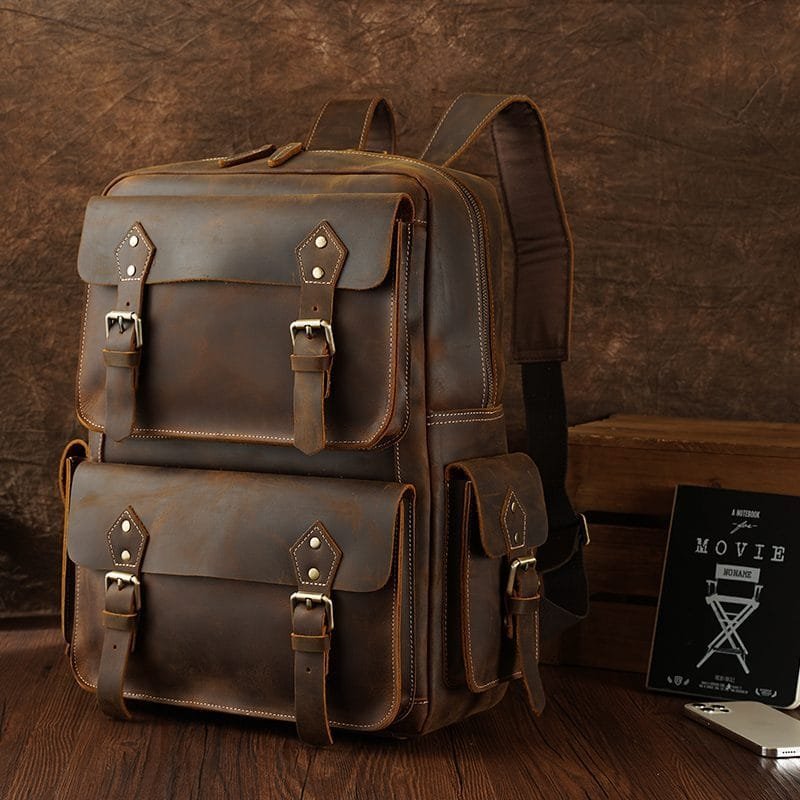 High Quality Mens Full Grain Cowhide Leather Vintage Office Laptop College Backpack Article: BPK-FL0017 - Image 3