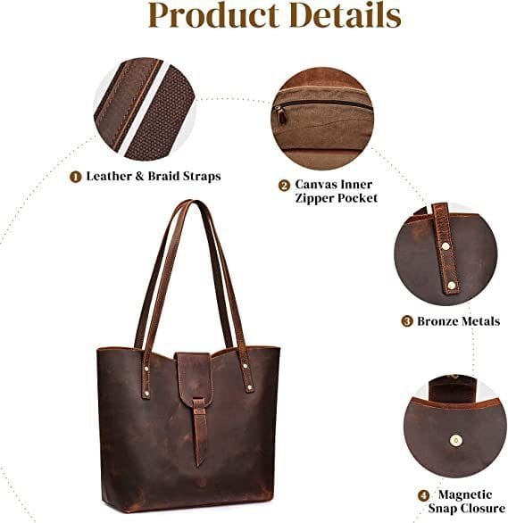 Tote Bag for Women Large Shoulder Handbag Work Full Grain Cowhide Leather Article: HT-FL001 - Image 6