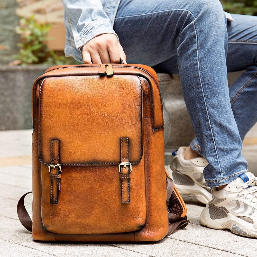 High Quality Mens Full Grain Cowhide Leather Vintage Office Laptop College Backpack Article: BPK-FL0018 - Image 3