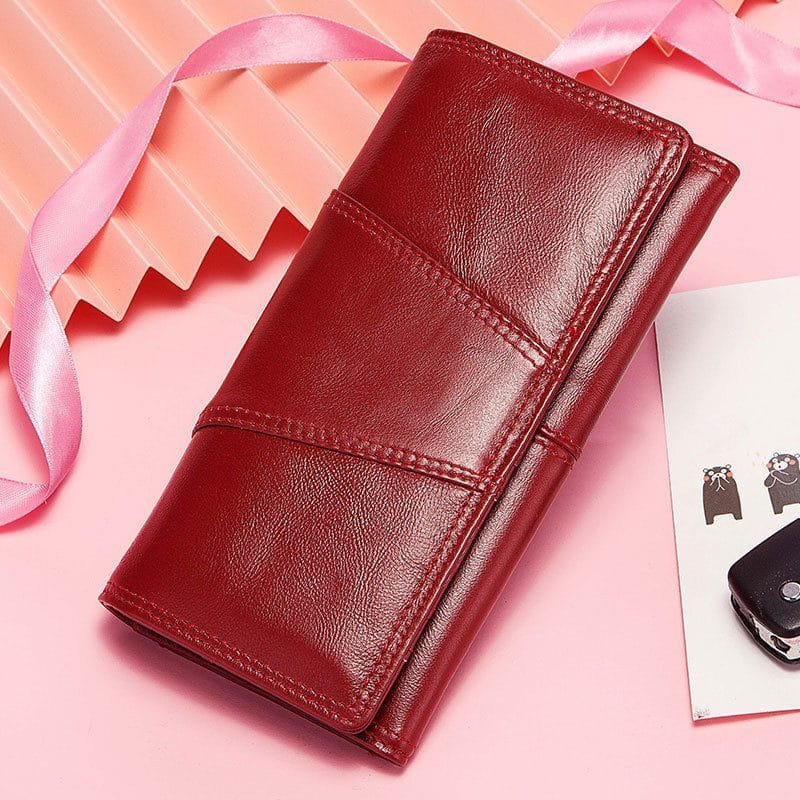 Long Zipper Girls Clutch Bag Ladies Wallet Mobile Phone Full Grain Cowhide Leather Article: WLT-FL002 - Image 6