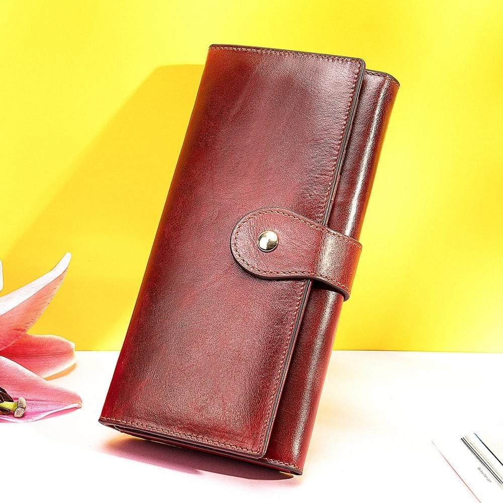 Long Zipper Girls Clutch Bag Ladies Wallet Mobile Phone Full Grain Cowhide Leather Article: WLT-FL004