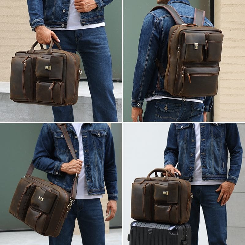 High Quality Mens Full Grain Cowhide Leather Vintage Office Laptop College Backpack Article: BPK-FL0020 - Image 6