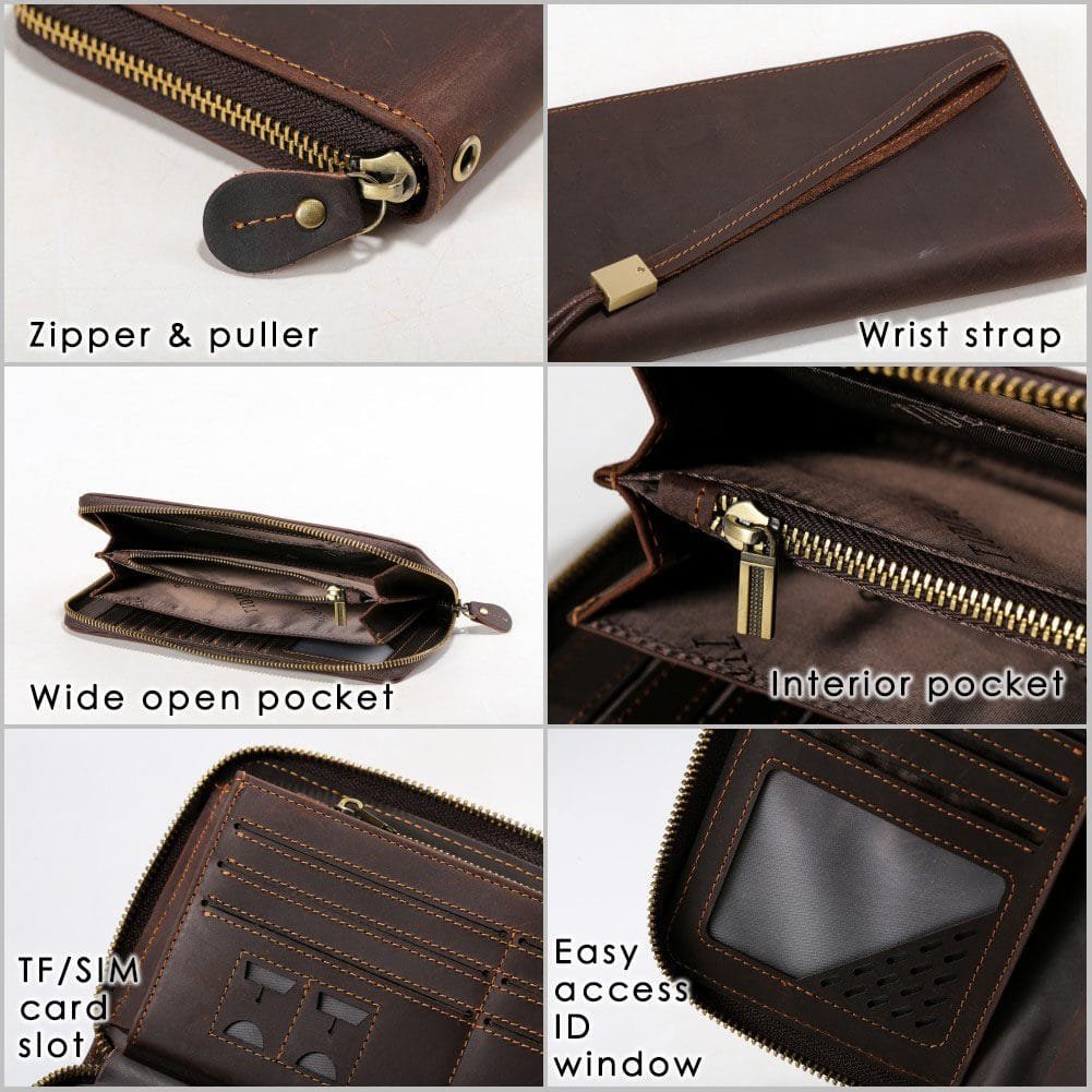 Long Zipper Girls Clutch Bag Ladies Wallet Mobile Phone Full Grain Cowhide Leather Article: WLT-FL007 - Image 6