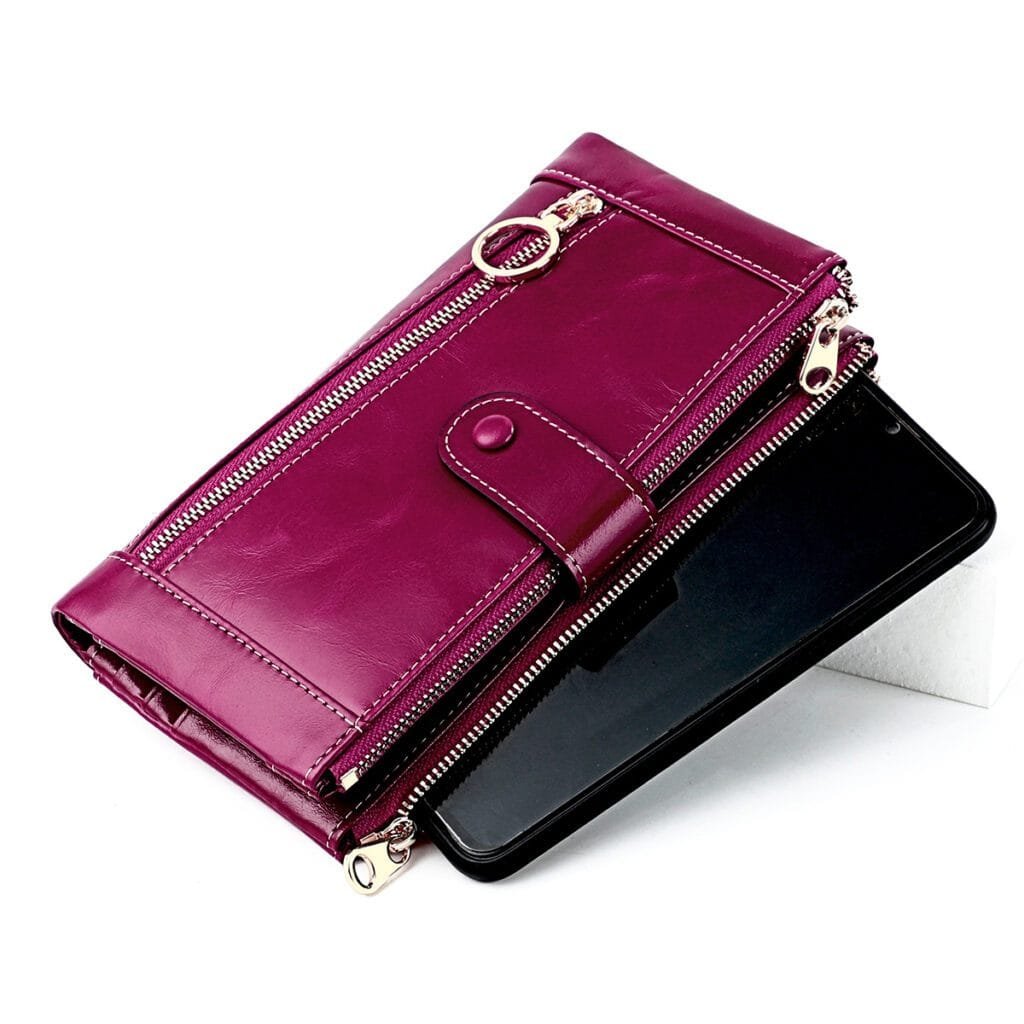 Long Zipper Girls Clutch Bag Ladies Wallet Mobile Phone Full Grain Cowhide Leather Article: WLT-FL011