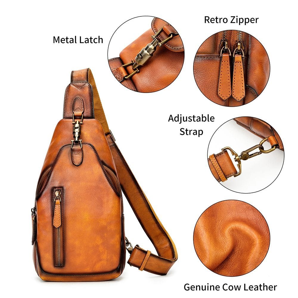 Full Grain Cowhide Leather Crossbody Sling Chest Pack One Shoulder Bag Article: SCB-ML021 - Image 6