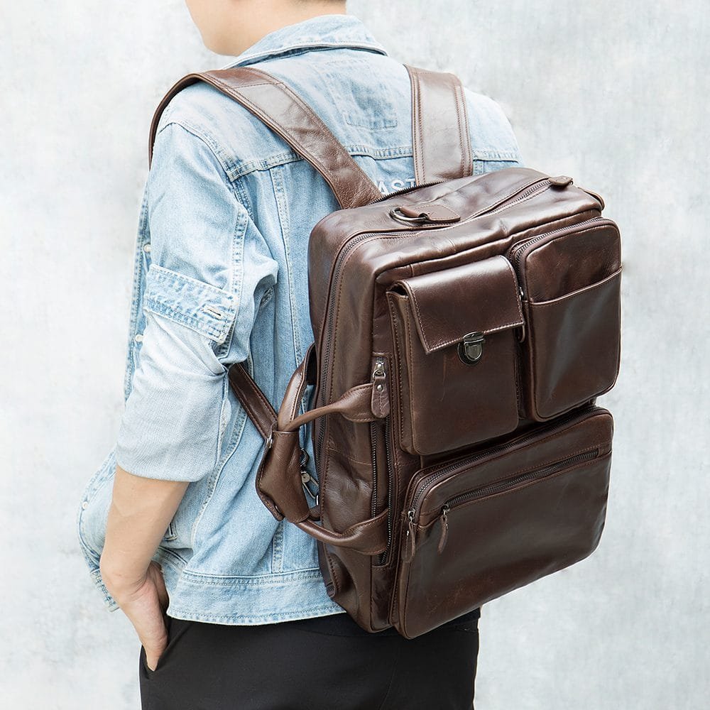 High Quality Mens Full Grain Cowhide Leather Office Laptop College Backpack Article: BPK-FL003 - Image 6