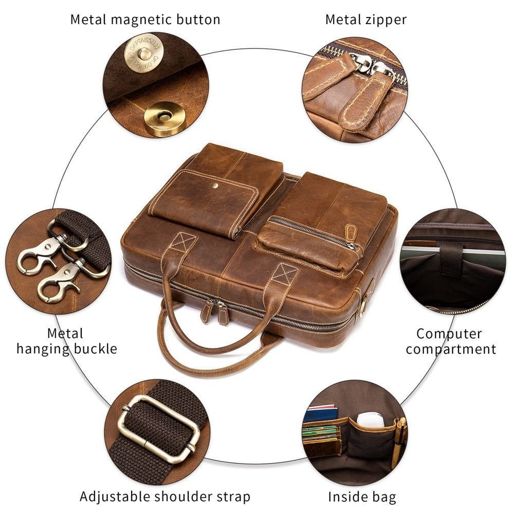 High Quality Laptop Messenger Bag Full Grain Leather Cowhide Briefcases for Men Article: MGR-UL011 - Image 3