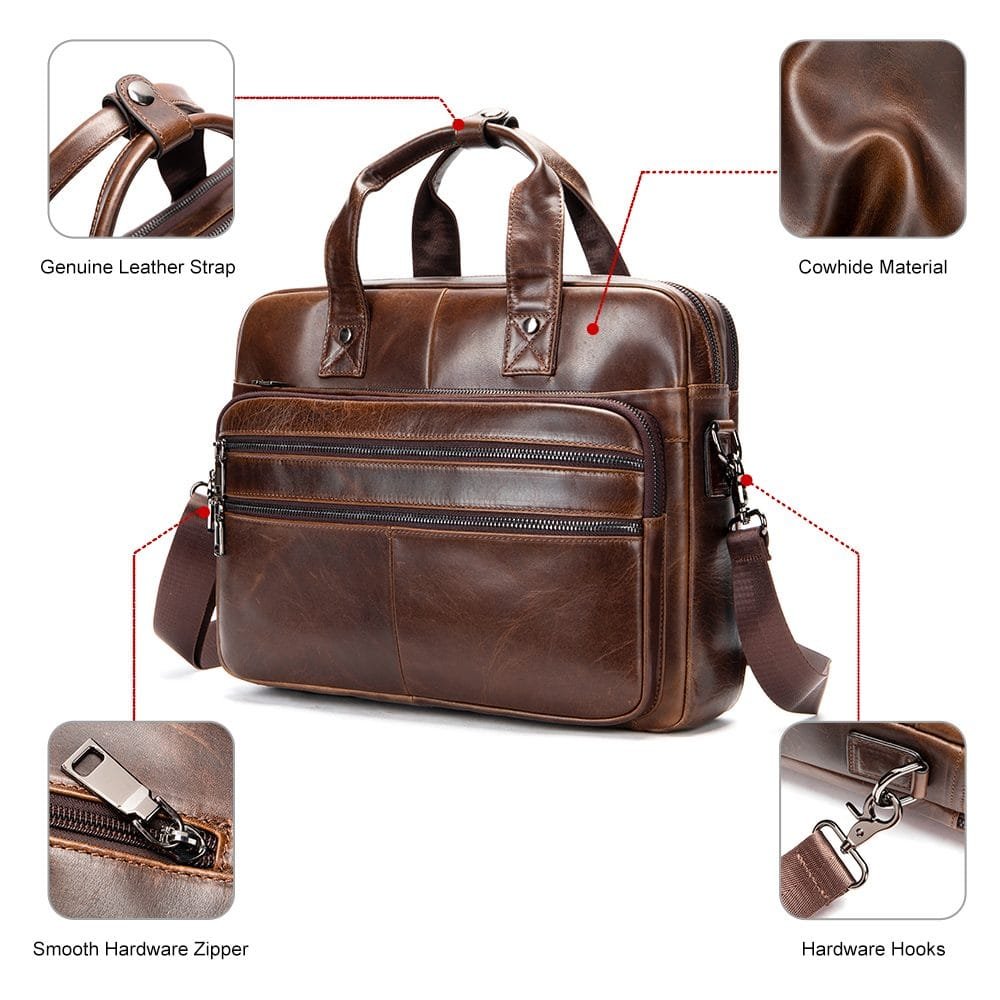 High Quality Laptop Messenger Bag Full Grain Leather Cowhide Briefcases for Men Article: MGR-UL012 - Image 3
