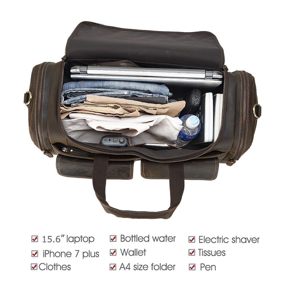 Full Grain Cowhide Leather Travel Bag Duffel Bag Weekend Outdoor for Men Article: DFL-ML008 - Image 3