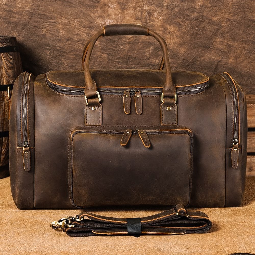Full Grain Cowhide Leather Travel Bag Duffel Bag Weekend Outdoor for Men Article: DFL-ML010 - Image 3