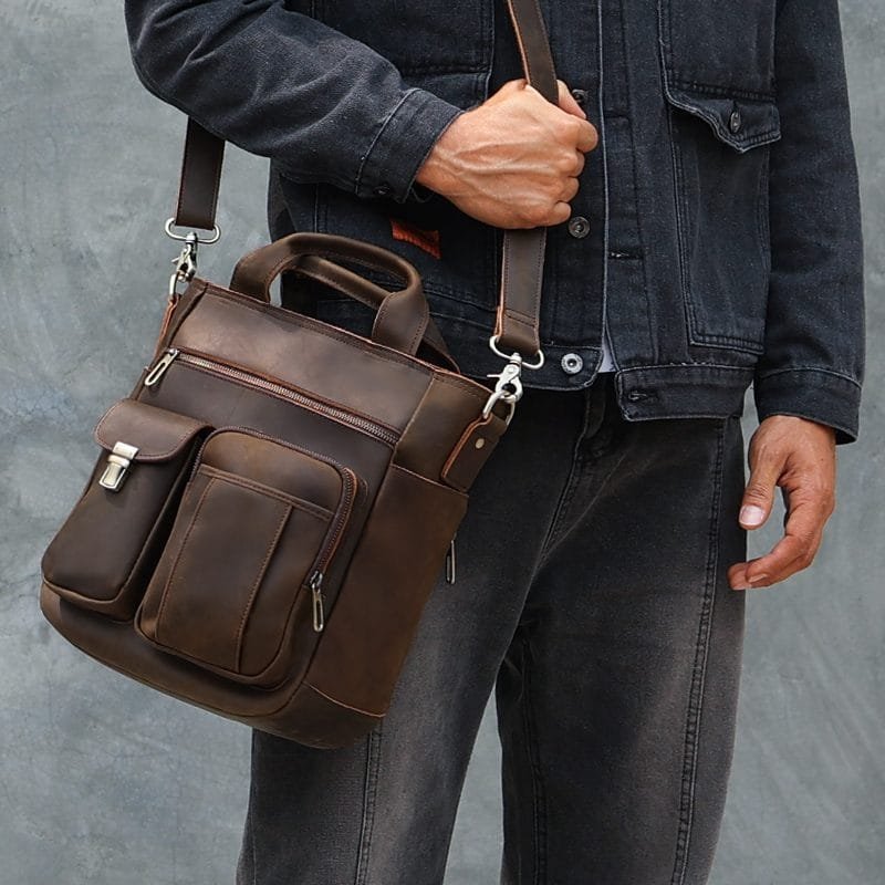 Full Grain Cowhide Leather Handmade Men Messenger Crossbody Satchel Bag Article: SCB-ML008 - Image 3