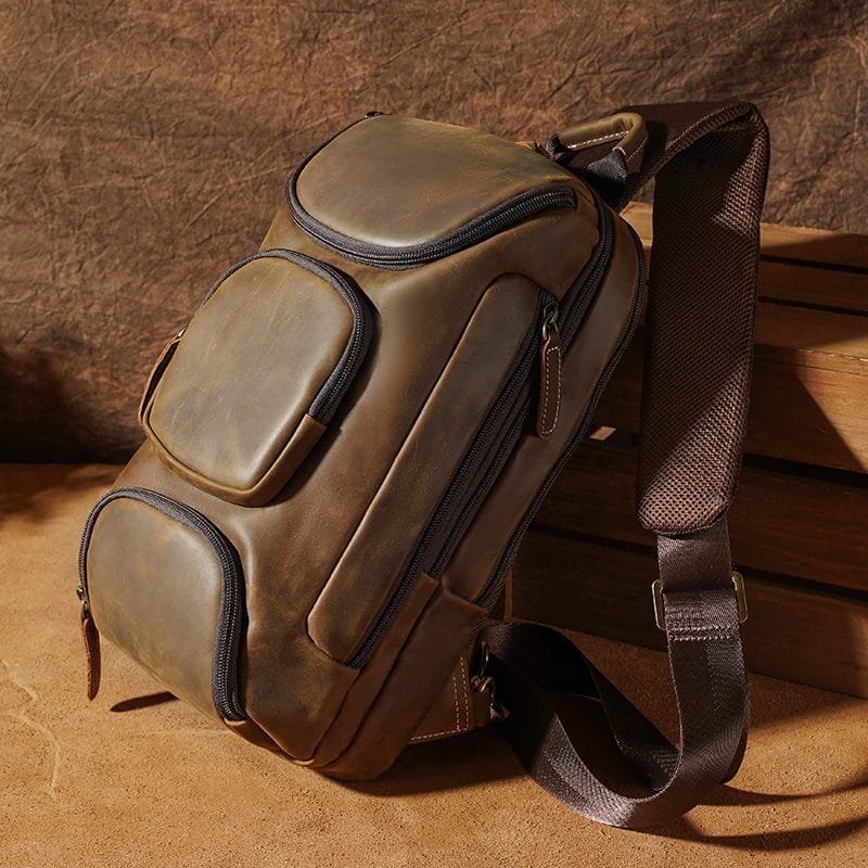 Full Grain Cowhide Leather Crossbody Sling Chest Pack One Shoulder Bag Article: SCB-ML016 - Image 3