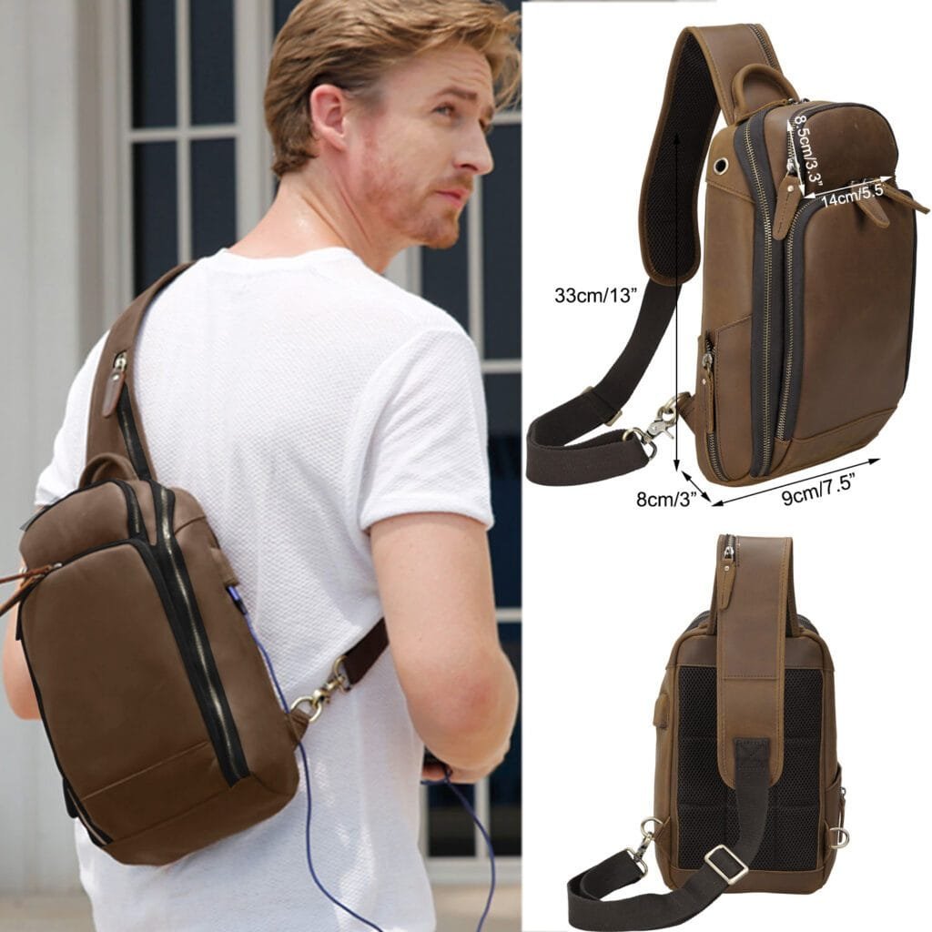 Full Grain Cowhide Leather Crossbody Sling Chest Pack One Shoulder Bag Article: SCB-ML018 - Image 3