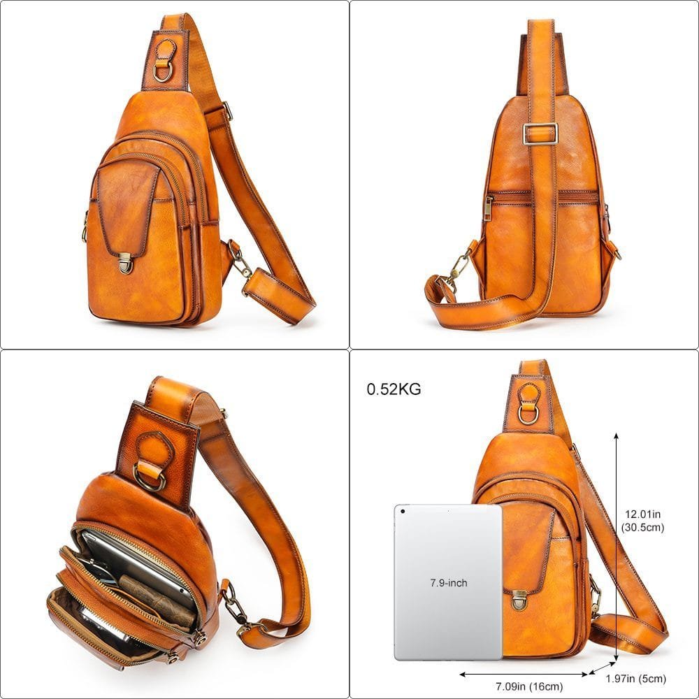 Full Grain Cowhide Leather Crossbody Sling Chest Pack One Shoulder Bag Article: SCB-ML022 - Image 3