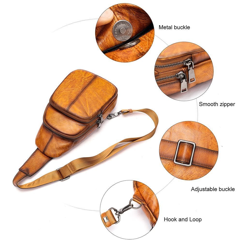 Full Grain Cowhide Leather Crossbody Sling Chest Pack One Shoulder Bag Article: SCB-ML023 - Image 3