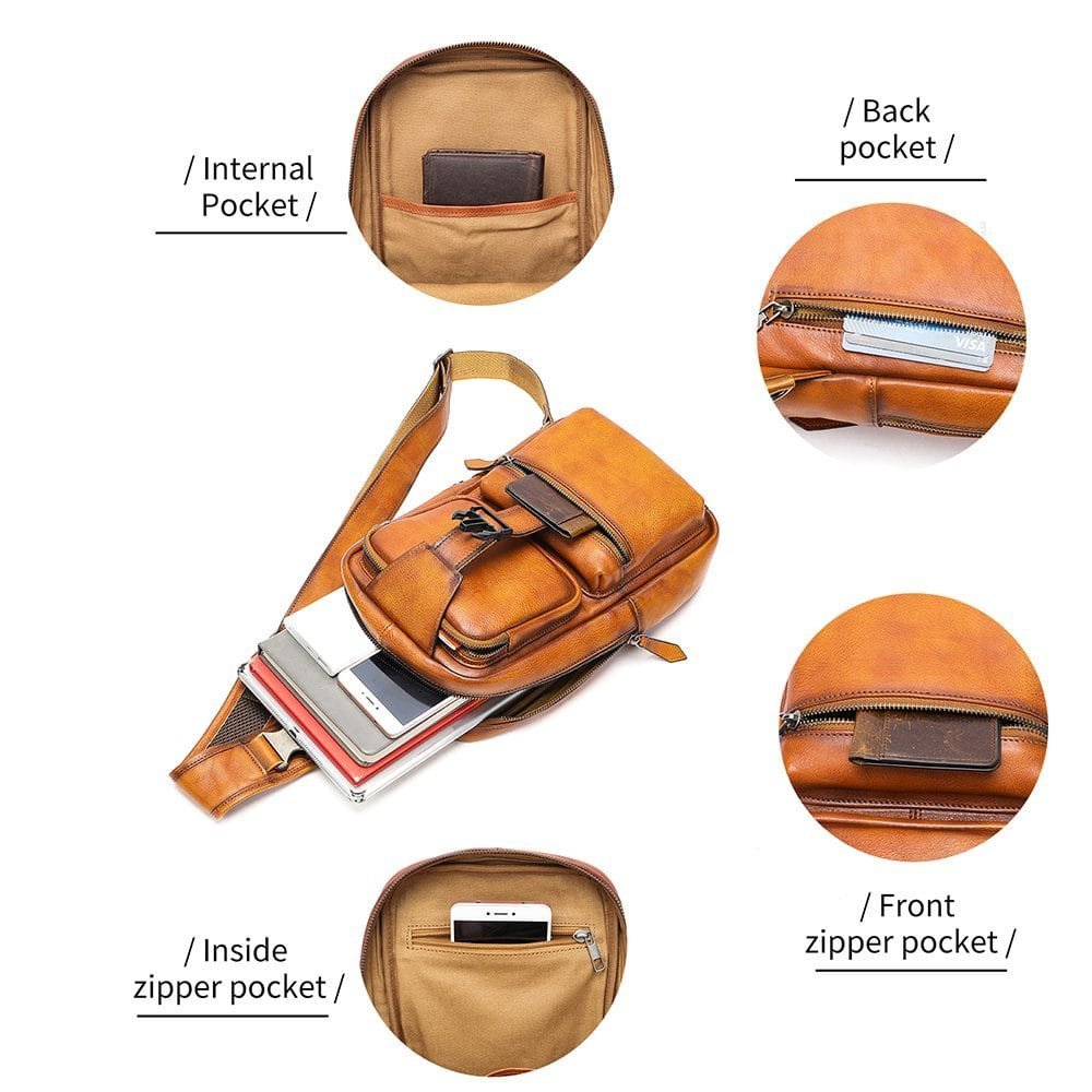 Full Grain Cowhide Leather Crossbody Sling Chest Pack One Shoulder Bag Article: SCB-ML025 - Image 3
