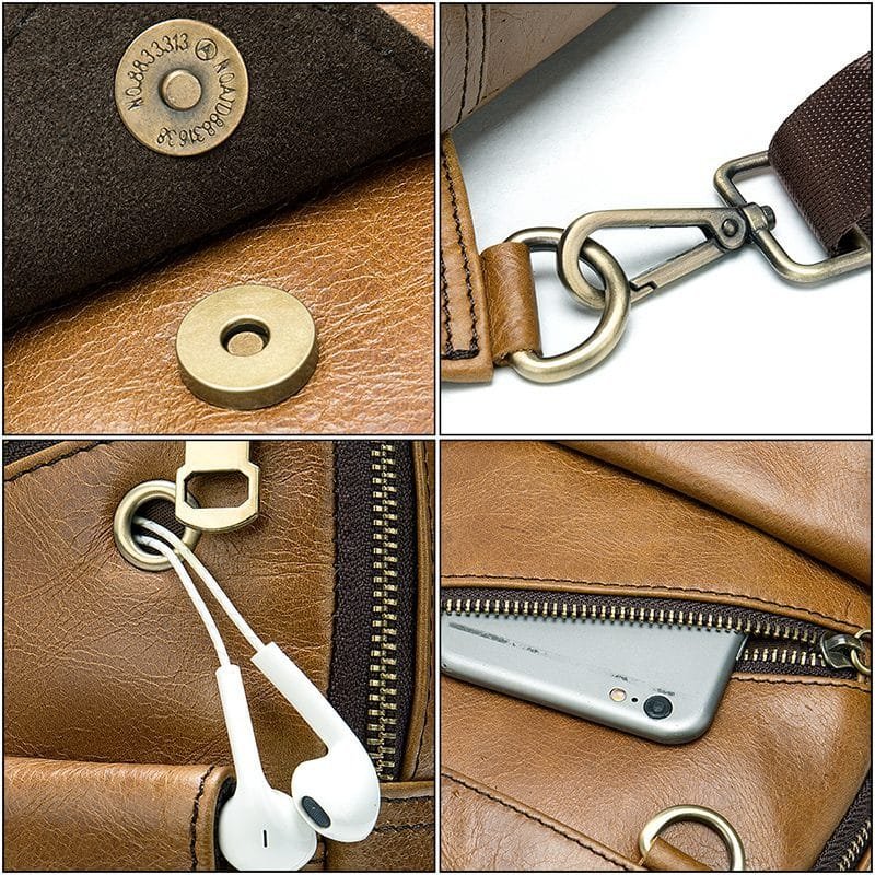 Full Grain Cowhide Leather Crossbody Sling Chest Pack One Shoulder Bag Article: SCB-ML027 - Image 3